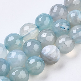 Honeyhandy Natural Agate Beads Strands, Dyed, Round, Faceted, 14mm, Hole: 1.2mm, about 28pcs/strand, 14.96 inch(38cm)