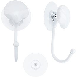 Arricraft Porcelain Decorative Hook Hangers, with Iron Hook & Plastic Seamless Sticker, Shell Shape, White, 46.5~100x47~60x11~33mm, 3pcs/set, 2 sets