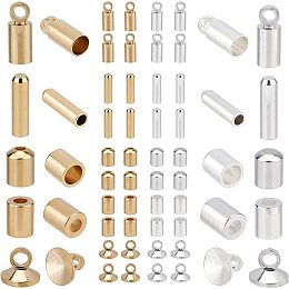 SUNNYCLUE 1 Box 5 Styles 50Pcs Brass Cord Ends Tips Tube End Caps Clasps Screw Clasps Crime Ends Jewellery Findings Accessories for DIY Bracelet Necklace Jewellery Making Crafts, Silver & Golden