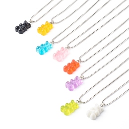 Honeyhandy 304 Stainless Steel Ball Chain Necklaces, with Resin Pendants, Bear, Mixed Color, 46x0.15cm