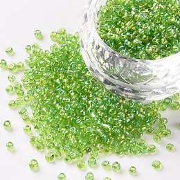 Honeyhandy Round Glass Seed Beads, Transparent Colours Rainbow, Round, Green Yellow, 2mm