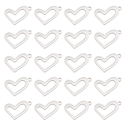 Unicraftale 20Pcs 304 Stainless Steel Pendants, Laser Cut, Heart, Stainless Steel Color, 15x20x1mm, Hole: 1.6mm