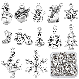 SUNNYCLUE 120Pcs 12 Style Tibetan Style Alloy Pendants, Lead Free & Cadmium Free, for Christmas, Mixed Shapes, Antique Silver, 14.5~30x10.5~22x1.5~3mm, hole: 1.2~2.5mm, 10pcs/style