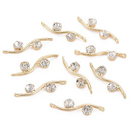 Honeyhandy Brass Links, with Cubic Zirconia, Branch, Clear, Real 18K Gold Plated, 20.5x5x3mm, Hole: 1mm