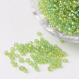 Honeyhandy Round Trans. Colors Rainbow Glass Seed Beads, Green Yellow, Size: about 3mm in diameter, hole: 1mm, about 1102pcs/50g