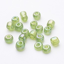 Honeyhandy 6/0 Transparent Rainbow Colours Round Glass Seed Beads, Green Yellow, Size: about 4mm in diameter, hole:1mm, about 1101pcs/50g