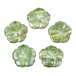 Honeyhandy Natural Freshwater Shell Pendants, Dyed, Flower, Dark Sea Green, 38~39x39~40x4~5mm, Hole: 2mm