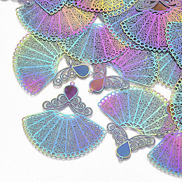 Arricraft 201 Stainless Steel Filigree Joiners Links, Etched Metal Embellishments, Dress, Rainbow, Multi-color, 49x50x0.3mm, Hole: 1.2mm