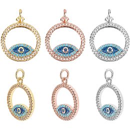 NBEADS 6 Pcs Cubic Zirconia Evil Eye Charms, 3 Colors Brass Micro Pave Charms CZ Charms Cubic Zirconia Charms Ring with Evil Eye Charms for Jewelry Making Bracelet Necklace Earrings