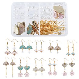 SUNNYCLUE DIY Fan Earring Making Kits, include Alloy Enamel Findings, Glass Pearl Beads, Iron Jump Rings & Pins, Brass Cable Chains & Earring Hooks, Mixed Color