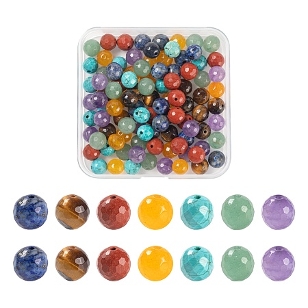 Arricraft 100Pcs 7 Styles Natural Mixed Gemstone Beads, Faceted, Round, 8~9mm, Hole: 1mm
