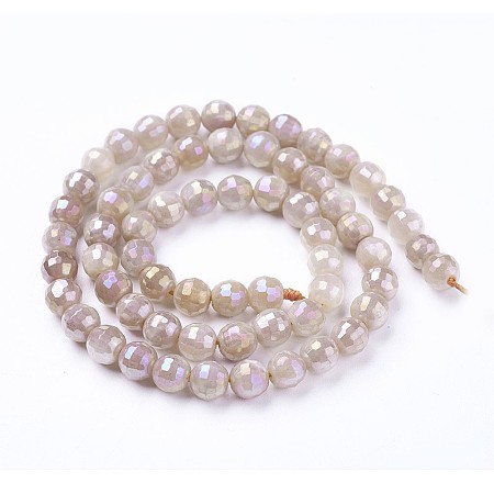 Arricraft Electroplate Natural Sunstone Beads Strands, Faceted, Round, 6mm, Hole: 1mm, about 63~64pcs/strand, 14.96  inches~15.35 inches(38~39cm)