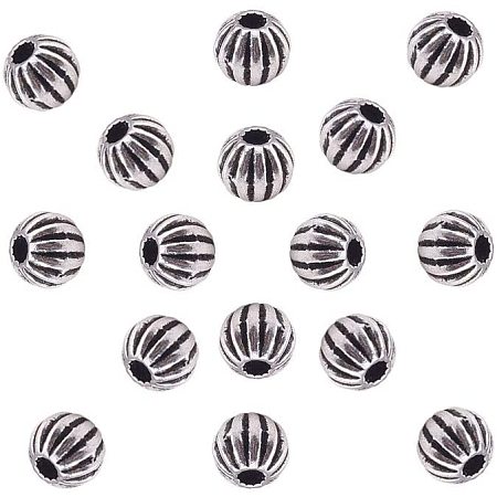 Aolly Tibetan Silver Beads, Round, Antique Silver, 7mm, Hole: 1mm, 100pcs/box