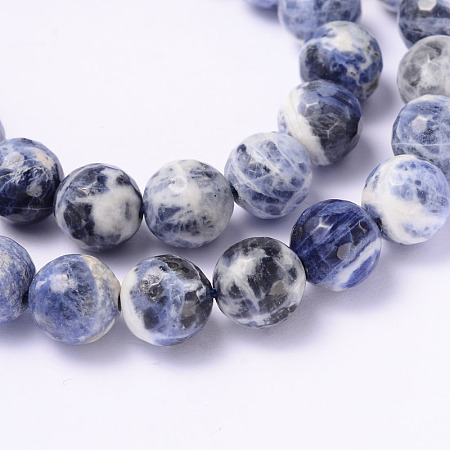 ARRICRAFT Faceted Natural Sodalite Round Bead Strands, 10mm, Hole: 1mm, about 33pcs/strand, 14.9 inches