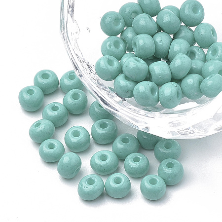 ORNALAND 6/0 Glass Seed Beads, Baking Varnish, Opaque Colours, Round, Medium Turquoise, 4~4.5x3mm, Hole: 1~1.2mm