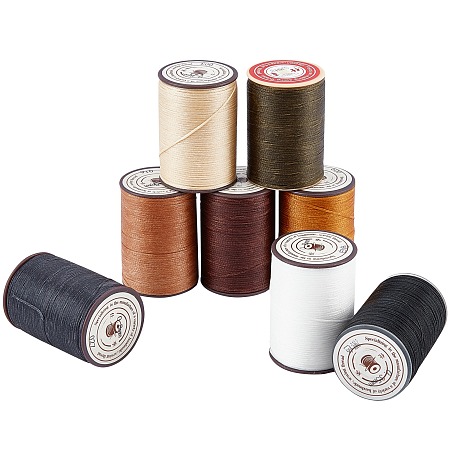 PANDAHALL ELITE Flat Waxed Thread String, for Leather Sewing Stitching, Mixed Color, 0.8mm, about 100m/roll; 8 colors, 1roll/color, 8rolls/set.