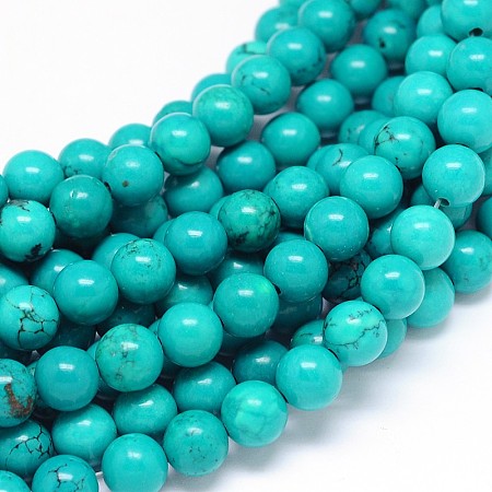 Arricraft Natural Xinjiang Howlite Round Bead Strands, Dyed & Heated, Medium Turquoise, 8mm, Hole: 1mm, about 48pcs/strand, 15.55 inches