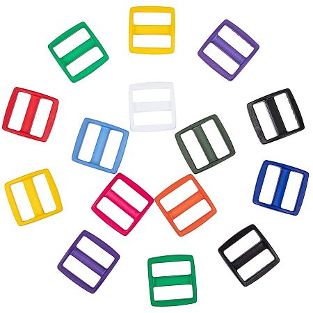 Plastic Buckles, Rectangle, Mixed Color, 33x31.5x7mm, Hole: 9x25.5mm; 6pcs/color, 66pcs/box