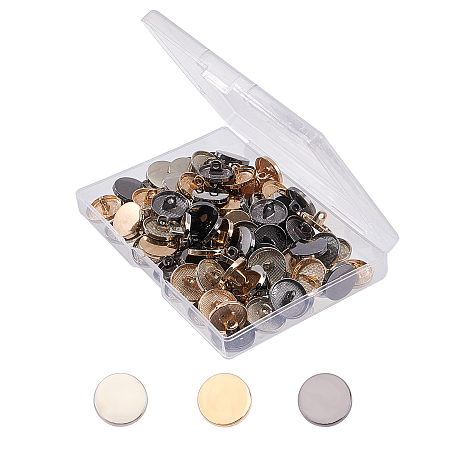 Olycraft Alloy Shank Buttons, 1-Hole, Flat Round, Mixed Color, 15x7mm, Hole: 2mm, 90pcs/box