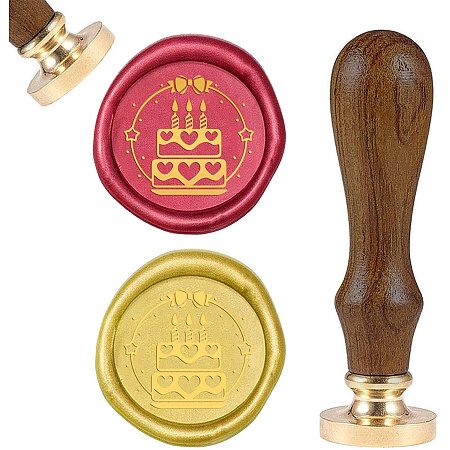 PH PandaHall Birthday Cake Wax Seal Stamp Vintage Retro Birthday Theme Sealing Stamp with Wood Handle for Letter Envelope Invitation Birthday Wine Packages Embellishment Gift Decoration