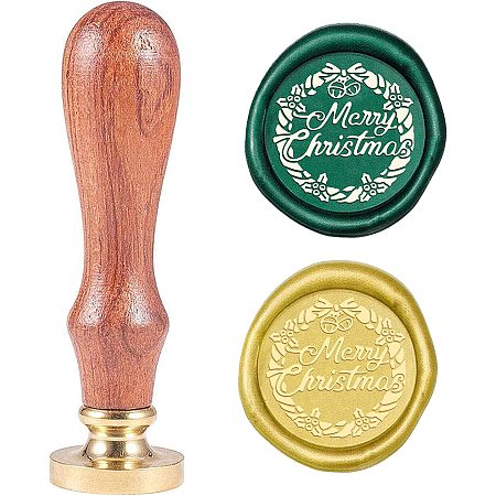 CRASPIRE Wax Seal Stamp Christmas Wreath Vintage Brass Head Wooden Handle Removable Sealing Wax Stamp 25mm for Envelopes Wedding Invitations Wine Packages Christmas Halloween Xmas Party