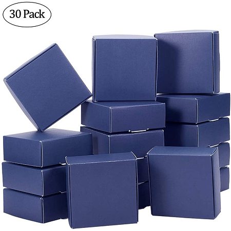 BENECREAT 30 Packs MarineBlue Square Kraft Paper Soap boxes 3x3x1.2 Paper Gift Packing Boxes for Wedding Birthday Party Treats and Favors