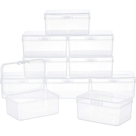 SUPERFINDINGS About 10pcs White Rectangle Transparent Plastic Bead Containers with Hinged Lids Flip Cover for Beads, Jewelry, Earplugs, Pills and More Small Items, 2.95x1.97x1.38 Inches