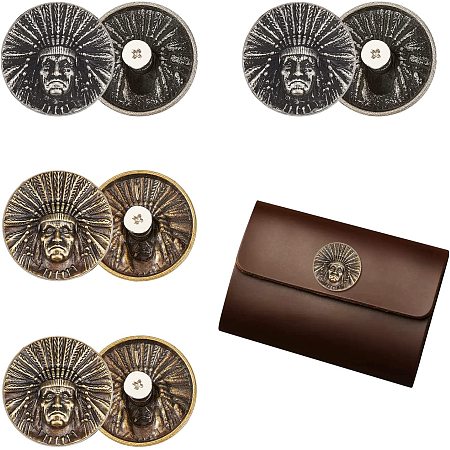 CHGCRAFT 8 Sets 2 Colors Indian Tribal Chief Head Concho Screw Back Round Metal Buttons for DIY Leathercraft Luggage Decorations