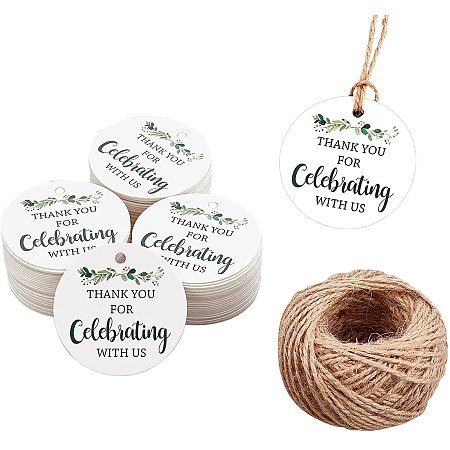 GLOBLELAND 200 Pcs Thank You for Celebrating with Us Gift Tags Paper Gift Tags with 32.8ft Natural Jute Twine for Wedding Favors, Party Decor