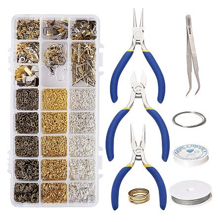 PH PandaHall Jewelry Findings Set 3 Color 16 Style Jewelry Making Kit Jewelry Findings Starter Kit Jewelry Beading Making and Repair Tools Kit Pliers Silver Beads Wire Starter Tool