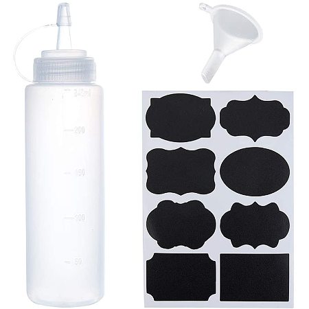 PH PandaHall 12Pack 8oz Plastic Squeeze Bottles Kit, Multipurpose Squirt Bottles with Mini Funnel Hopper and Chalkboard Sticker Labels for Crafts, Art, Glue, Multi Purpose