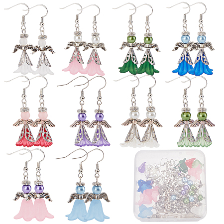 SUNNYCLUE DIY Fairy Earring Making Kit, Including Acrylic Flower & Glass Pearl & Alloy Wing & Plastic Pearl Beads, 304 Stainless Steel Bead Cone, Brass Earring Hooks, Mixed Color, 154Pcs/box
