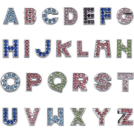 NBEADS 26 Pcs Alloy Rhinestone Slide Charms, A-Z Alphabet Charms Letters Slide Beads Charms for DIY Craft Bracelet Necklace Choker Jewelry Making, Mixed Color