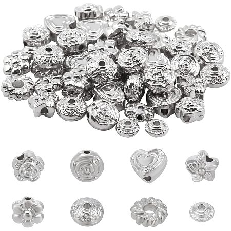 SUNNYCLUE 1 Box 48Pcs 8 Style Rose Flower Heart Alloy Beads Metal Spacers Jewelry Beads for Bracelet Necklace Jewelry Making Supplies