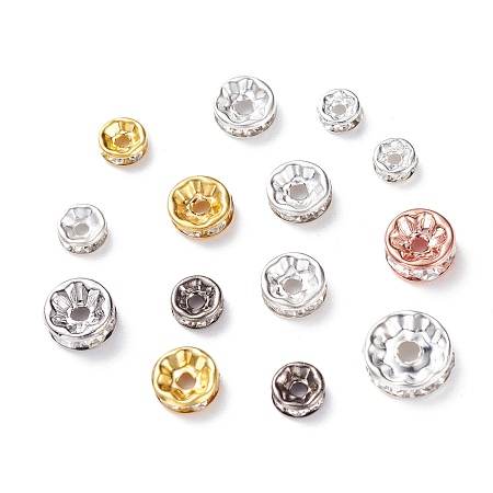 ARRICRAFT Brass Rhinestone Spacer Beads, Straight Flange, Rondelle, Mixed Color, 5~10x2.5~4mm, Hole: 1.4~2mm