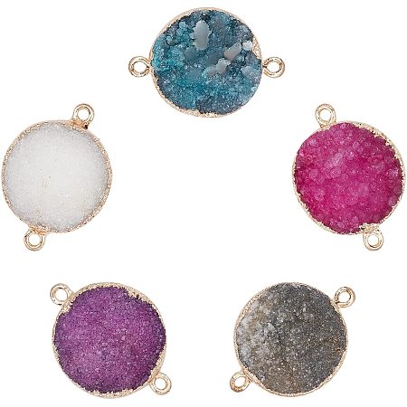 Arricraft 5 Pcs Natural Oval Druzy Agate Links, Gemstone Jewelry Connectors, Natural Stone Charms with Golden Brass Findings for Jewelry Making