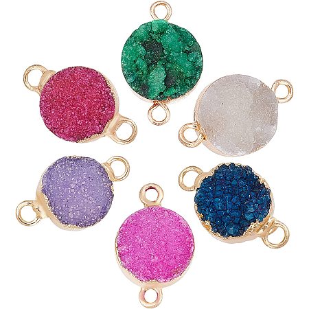 SUPERFINDINGS 6pcs Natural Stone Connectors Flat Round Natural Geode Links Colorful Agate Stone Pendant Link Charms for Jewelry Necklace Making