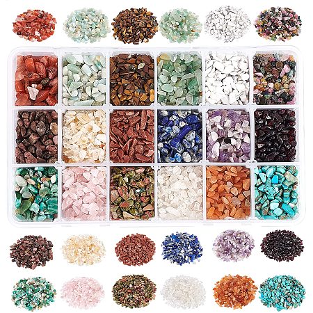 NBEADS About 396g Undrilled Natural Chip Gemstone Beads, 18 Styles No Hole Crystals Polishing Crushed Beads Irregular Shaped Energy Stone Loose Beads Jewelry Making Craft Gift, 2~8mm