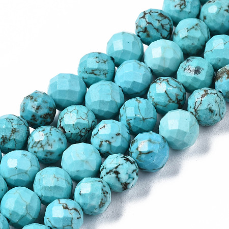 ARRICRAFT Synthetic Turquoise Beads Strands, Faceted, Round, 6.5mm, Hole: 1mm, about 62~63pcs/strand, 14.76 inch~15.16 inch(37.5cm~38.5cm)