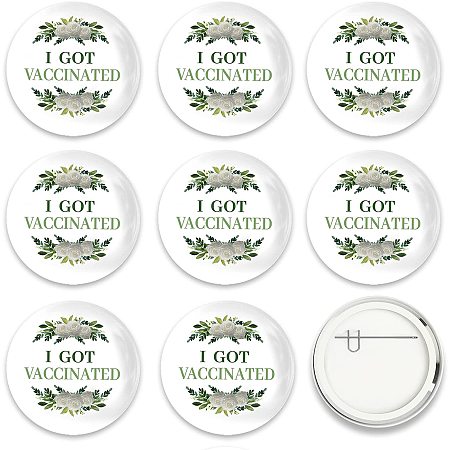 GLOBLELAND 9 Pcs Vaccine Button Pins I Got Vaccinated White Rose Pattern for Men's/Women's Brooches or Doctors, Nurses, Hospitals, 2-1/4 Inch