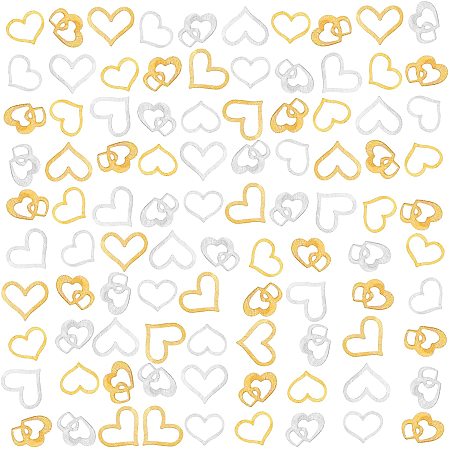 OLYCRAFT 1400pcs Resin Fillers Heart Shape Resin Charms Double Heart Brass Cabochons Alloy Epoxy Resin Supplies Nail Art Decoration Epoxy Resin Filling Material - Golden & Sliver