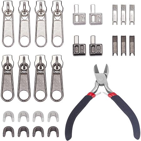 Pandahall Elite 141pcs 3# Zipper Repair Kit Open-end Zipper Replacement Include Zipper Top Stopper Zipper Puller Retainer Insertion Pin Zipper Install Pliers for Fixing Coats, Jackets
