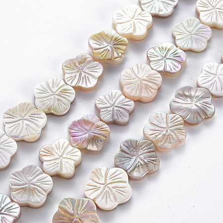 Arricraft Electroplated Natural Freshwater Shell Beads Strands, Flower, Seashell Color, 11~14x11.5~14x2~3.5mm, Hole: 0.6mm, about 30pcs/strand, 14.37 inch~14.76 inch(36.5~37.5cm)