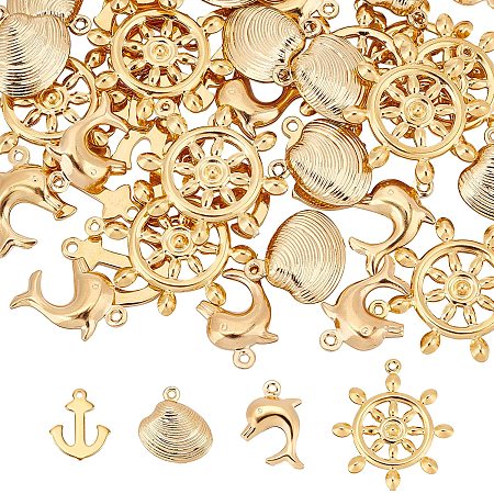 DICOSMETIC 40Pcs 4 Style Stainless Steel Golden Shell Pendants Dolphin Pendants Helm Pendants Anchor Pendants Nautical Pendants Ocean Charms for Bracelet Necklace Earrings Making