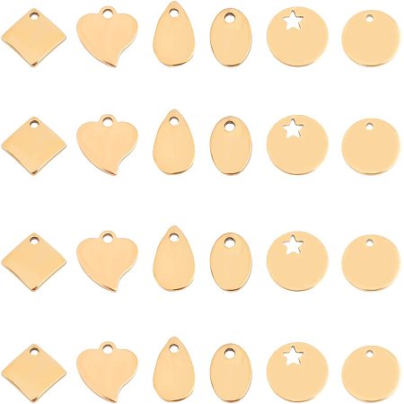 PandaHall Elite 60 Pcs 304 Stainless Steel Flat Blank Stamping Tag Pendants Charms 6 Styles for Jewelry Making Golden