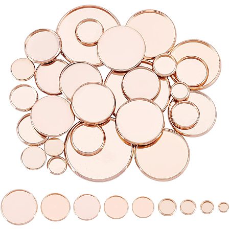 UNICRAFTALE 36pcs 9 Sizes Rose Gold Flat Round Trays Stainless Steel Lace Edge Bezel Cups Stainless Steel Cabochon Settings Blank Bezel Pendant Trays for Jewelry Making