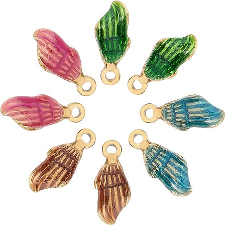UNICRAFTALE 8pcs 4 Colors Sea Shell Charms Pendant Stainless Steel Spiral Shell Pendants with Enamel Hypoallergenic Pendants for DIY Jewelry Making 18.5x7.5x4mm