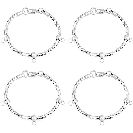 UNICRAFTALE 4Pcs 160mm Snake Chain Bracelets Stainless Steel Chain Bracelets with Hole Round Women Simple Chain Bracelet Beaded Bracelet with Lobster Claw Clasps for Jewelry DIY Making
