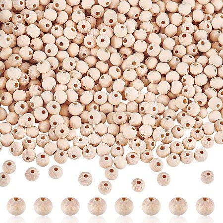 PandaHall Elite 2000pcs 8mm Natural Wood Beads, Round Unfinished Wooden Ball Spacer Loose Beads for Macrame Garland Farmhouse Decor Bracelet Necklace Jewelry DIY Craft Making, Hole 2mm