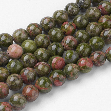 ARRICRAFT Natural Unakite Bead Strands, Round, 6~6.5mm, Hole: 1mm, about 60pcs/strand, 14.9 inches(38cm)